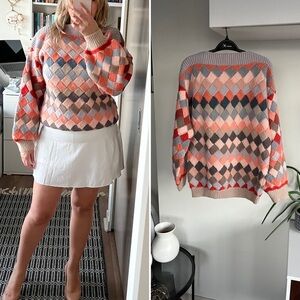 Vintage Hand Knit Knit Wool Multicoloured Cozy Coastal Winter Casual Sweater